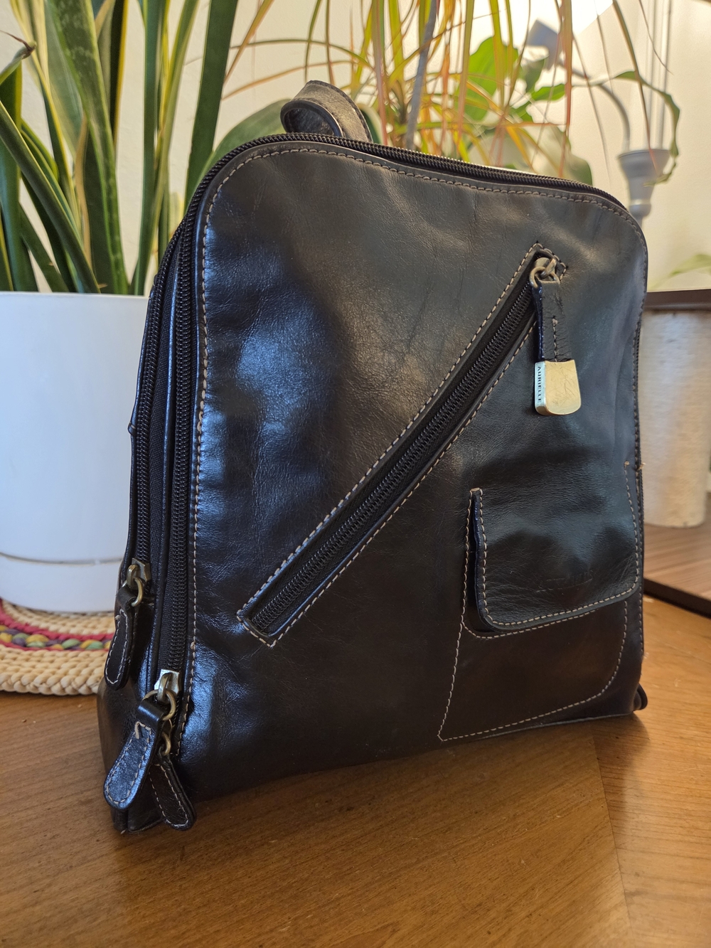 Black Leather Aurielle Mini Backpack
